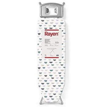 Tabla de Planchar Rayen - Gama Basic, Altura Regulable, Reposa-Planchas, Estructura Gris y Funda Estampada Blanca, Tablero 120x38 cm