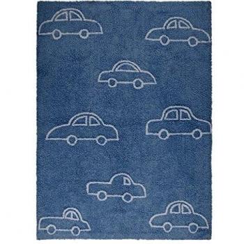 Happy Decor Kids -Alfombra Lavable Coches 100% Algodón Natural -Azul- 160x120 cm