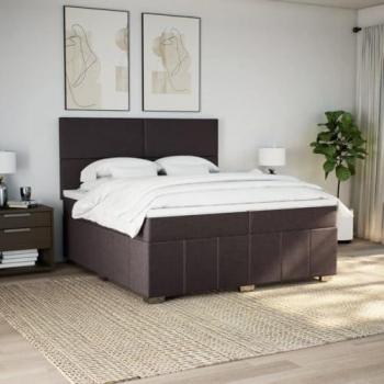 Cama box spring con colchón de tela marrón oscuro 200x200 cm