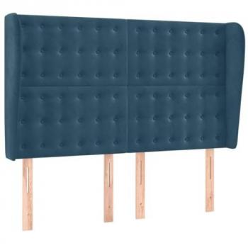 Cabecero con orejas de terciopelo azul oscuro 147x23x118/128 cm