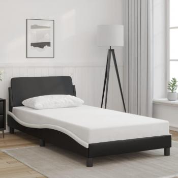 Cabecero de cama blanco y negro 100x200 cm con estructura de cuero sintético