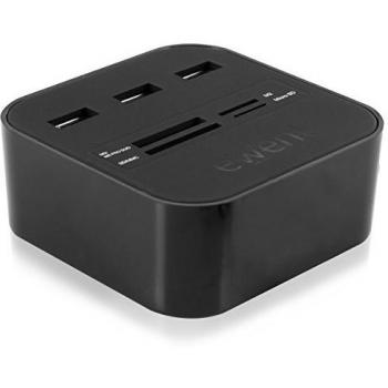 Ewent EW1044 - Lector de Tarjetas Todo-en-uno con hub de 3 Puertos, USB 2.0