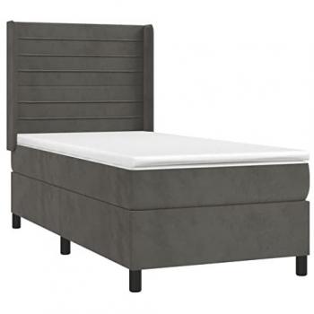 Cama box spring con colchón terciopelo gris oscuro 80x200 cm