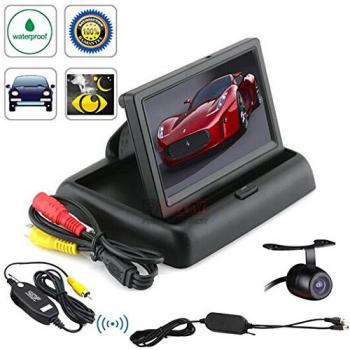 BW® - Sistema de visión trasera con monitor de 4,3 pulgadas a color para coche, plegable, inalámbrico, impermeable, cámara de repuesto CCD