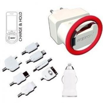 Approx APPUMCV3 - Cargador universal de móviles y tabletas para coche, 5V, 2.1 A, estuche 4 en 1, color blanco
