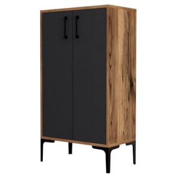 Mueble de Almacenamiento Estilo Industrial Yanka | Diseño en Madera y Gris | Acabado Roble | Patas de Metal Negro | Versátil y Funcional