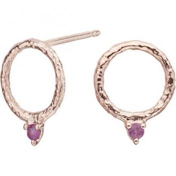 Pendientes de plata chapados en oro rosa con acabado martelé y rubí