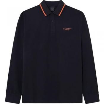 Polo de manga larga Hackett Tipped negro con detalles en naranja - Talla L