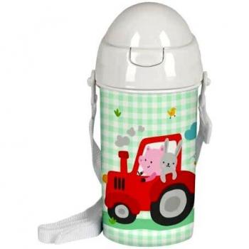 Safta Botella 500 ml Apertura Automática con Pajita Preescolar Granja, 73x195 mm