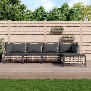 vidaXL 5-Piece Anthracite Poly Rattan Garden Lounge Set with Cushions