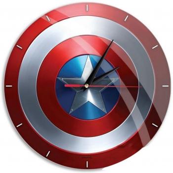 Reloj de Pared Marvel Captain America con Brillo, Licencia Oficial, Diseño Silencioso y Exclusivo, Manecillas Metálicas Pintadas, 30.5 cm Diámetro