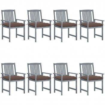 8-Piece Grey Solid Acacia Wood Garden Chairs with Cushions