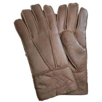 Infinity Unisex Brown Sheepskin Leather Gloves with Adjustable Cuff - Size Large