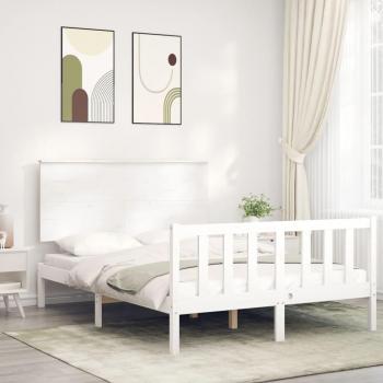 Cama solar sin colchón blanca 140x200 cm de madera maciza de pino con estructura y cabecero
