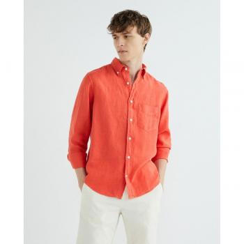 Camisa de Lino Regular Fit para Hombre Gant en Tono Naranja (XL) - Casual, Manga Larga