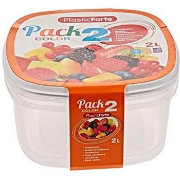 Fiambrera plasticforte transparente tapa color 2 litros pack 2 unidades