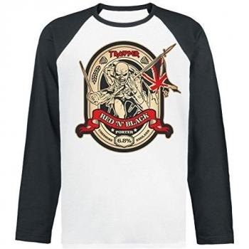Iron Maiden Trooper Red & Black Beer Manga larga negro-blanco XXL