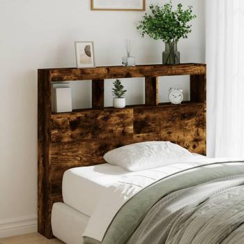 Cabecero de cama con contenedor y luz LED en roble ahumado 120x17x102 cm