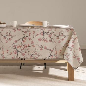 Mantel Antimanchas Lino Estampado Darissa Blush 140x140 cm