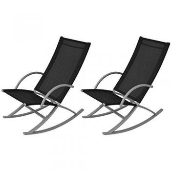 Garden Rocking Chair Set of 2, Black Textilene and Steel Outdoor Patio Furniture