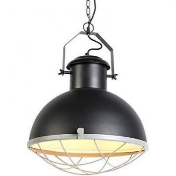 Lámpara colgante industrial redonda negra/gris de acero - ENGINE, adecuada para LED, máxima 1 x 40 Watt