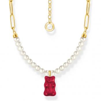 Thomas Sabo Gold Plated Link Necklace with Red HARIBO Bear Pendant and Freshwater Pearls