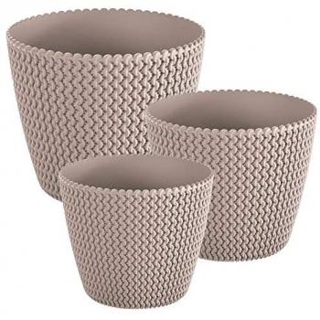 Pack 3 Macetas Redondas de Plástico Mocca Prosperplast con Capacidad de 5, 11.5 y 28.2 Litros
