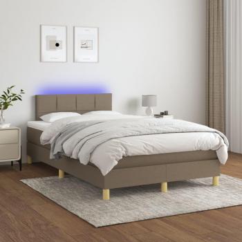 Cama box spring con colchón y LED tela gris taupe 120x200 cm Gris Topo