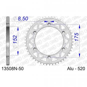 Corona de aluminio AFAM 13508 - 50 dientes - Paso 520 - Compatible con Yamaha IT 175 (1980-1981), IT 250 (1982-1983), TT 250 R (1999-2006