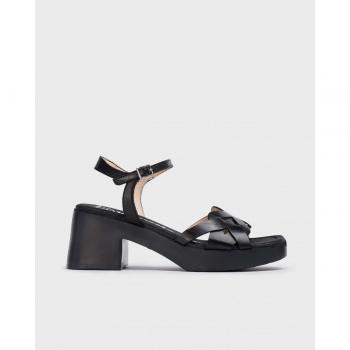Sandalias de plataforma de mujer de piel con suela ancha - Color negro