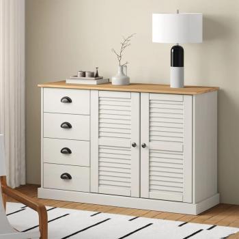 Aparador con cajones VIGO de madera maciza de pino, 113x40x75 cm, mueble de almacenaje para salón, buffet, armario auxiliar y armario de almacenamiento