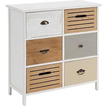Cómoda Blanca de Madera de Abeto con 6 cajones de 80x34x86 cm - LOLAhome