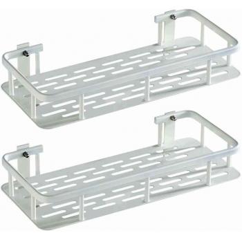 GERUIKE Baño Ducha Estantería Sin Necesidad de Taladrar Estantes de Pared Cesta Autoadhesivo Estante Ducha Sin Taladro para Champú y Gel De Ducha Baño Accesorios Blanco Rectangular 2 Niveles