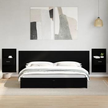 Cabecero de cama con mesitas de madera de ingeniería negro 240 cm vidaXL