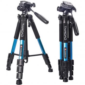 Trípode ligero - Trípode compacto para cámara de 140cm con cabezal panorámico de 360 grados y una placa de liberación rápida para SLR Canon Digital EOS Nikon Sony Samsung Panasonic（Azul）