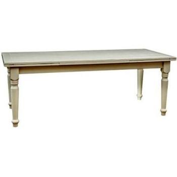 Mesa de Comedor Extensible Country de Madera Maciza de Tilo con Acabado Blanco Envejecido 220x100 cm