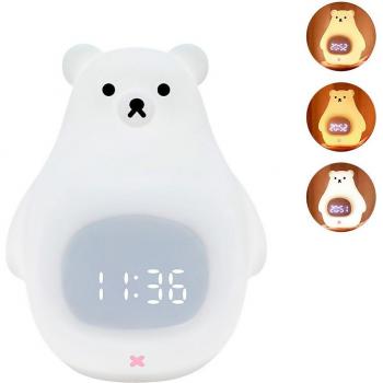 Reloj despertador infantil con luz nocturna regulable, diseño unicornio azul, medidas 9x8x15cm
