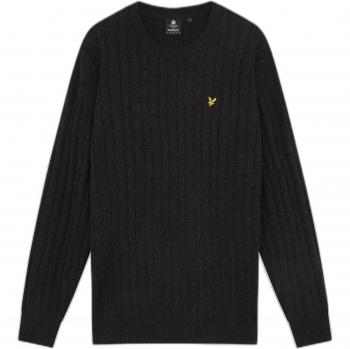 Lyle & Scott Men's Black Marl Cable Knit Pullover Sweater - X-Large