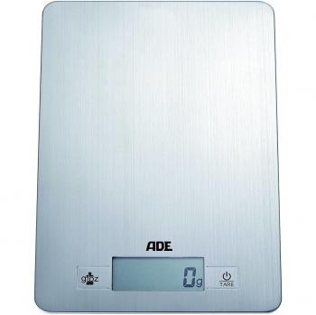 ADE Báscula de cocina digital KE874 Denise. Electrónica y ultradelgada. Superficie de pesado en acero inoxidable. Pese con precisión hasta 5Kg. Tara. Incluye baterías. Color Plata