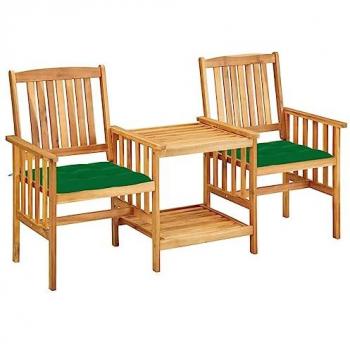 Solid Acacia Wood Garden Chairs with Cushions and Tea Table