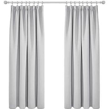 Deconovo Cortinas Dormitorio Modernas Opacas Salon Habitacion Suave para Ventanas de Juvenil con Bolsillos 140 x 200 cm Gris Blanco