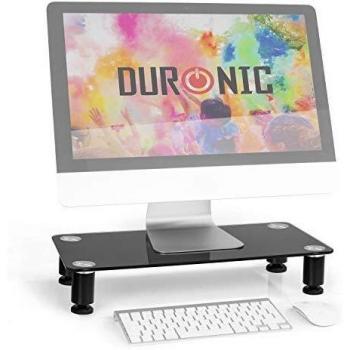 Duronic DM051 Elevador para Pantalla, Ordenador Portátil, Televisor - Soporte ergonómico para Escritorio de Oficina- Patas Regulables Antideslizantes -63 x 25 cm- Cristal Negro, Soporta hasta 40 kg