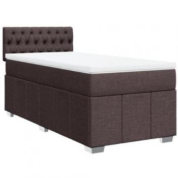 Cama box spring con colchón de tela marrón oscuro 100x200 cm