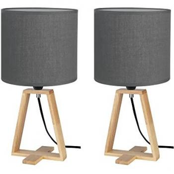 Lámpara de Mesa Estilo Nórdico Forlight Nuts (2 uds) Madera Natural y Textil Gris E27