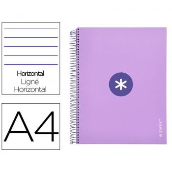 Cuaderno espiral Liderpapel A4 Micro Antartik tapa forrada 120 hojas 100 gramos horizontal con 5 bandas de color y 4 taladros color lavanda