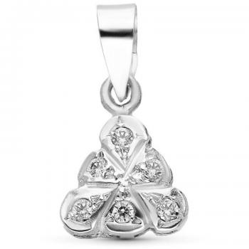Colgante de Oro Blanco 18k para mujer, triángulo de 9 mm con circonitas. Medalla de Virgen Niña en oro 18k, colgante de 16 mm para Primera Comunión, acabado mate