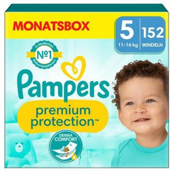 Pampers Pañales Premium Protection Talla 5 Junior 11-16kg Caja Mensual 152 Pañales