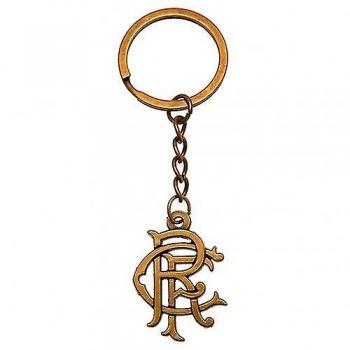 Llavero Rangers FC con escudo, acabado en oro antiguo, dimensiones 30mm x 25mm
