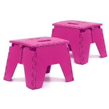 Pack de 2 Taburetes Plegables Multiusos - Escalera Antideslizante de PVC - Altillo para Cocina, Baño o Dormitorio - Fucsia, 25x21x21