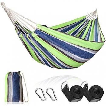 Anyoo Hamaca de Algodón para Jardín al Aire Libre Cama Portátil de Lona con Cuerdas para Acampar Capacidad de 200 Kg Peso Ligera con Bolsa para Jardín Patio Trasero Playa Mochileros